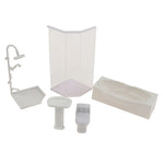 accessoires deco maison poupée ensemble salle bain douche baignoire evier wc resine blanc moderne