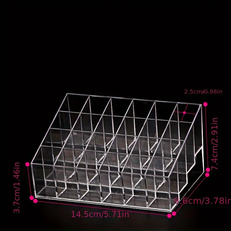 organisateur cosmétiques transparent acrylique 24 compartiments rangement rouges lèvres vernis ongles pinceaux moderne minimaliste
