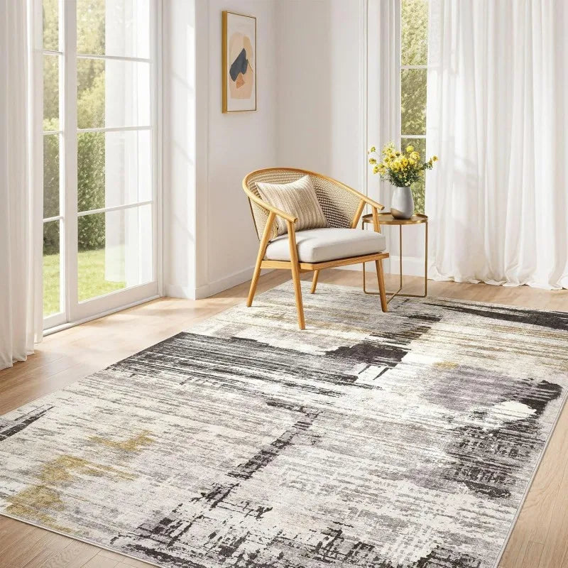 tapis abstrait moderne géométrique gris beige bleu noir horizontal vertical salon chambreextérieur