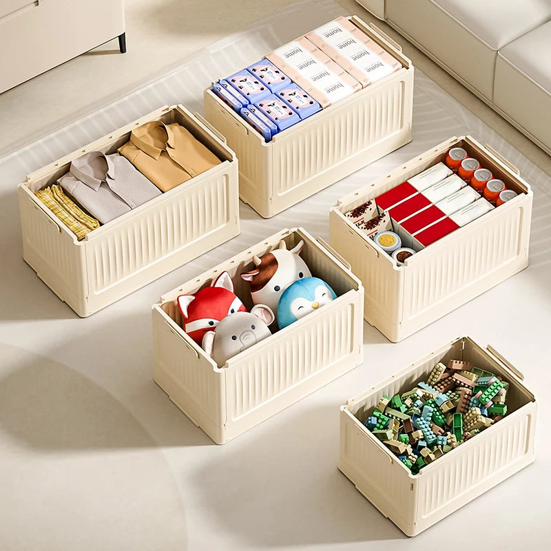 boîtes rangement pliables beige clair rayures verticales moderne poignées efficace élégante multifonction organiser espaces