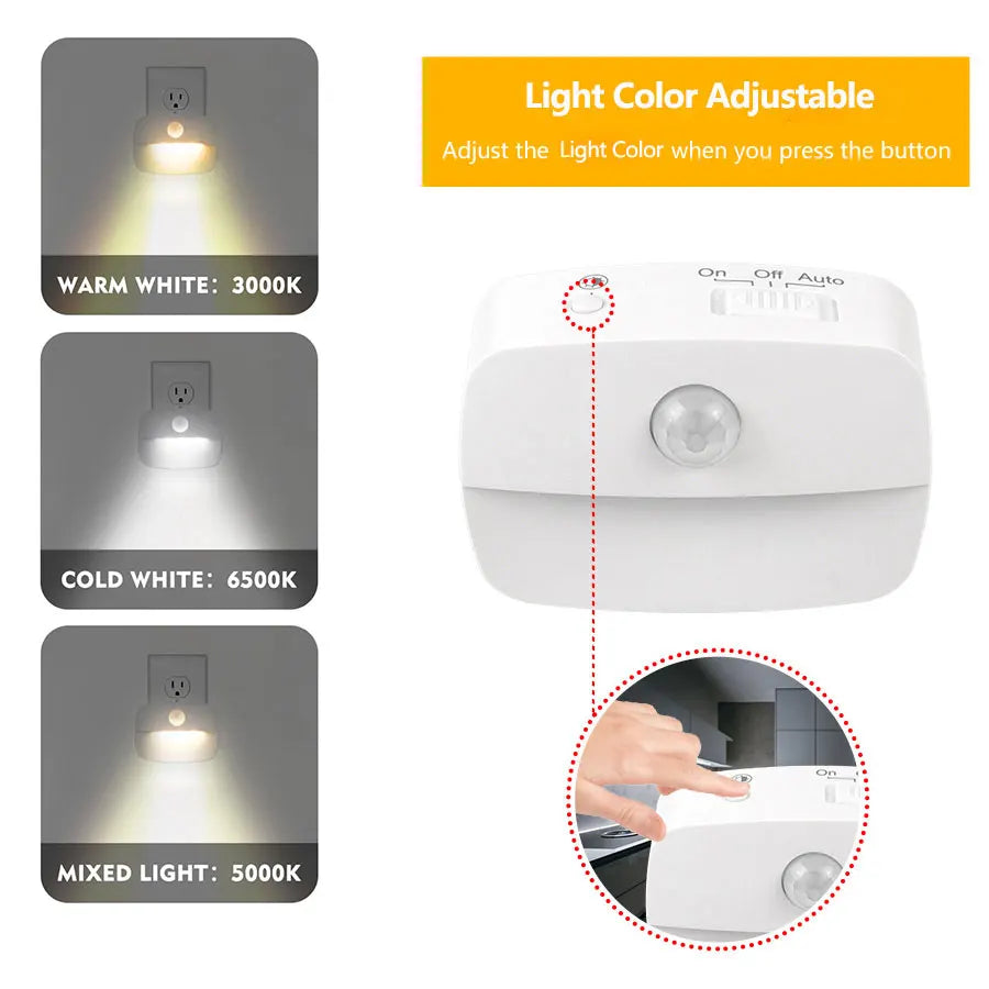 lampe nuit capteur mouvement blanc moderne compact ajustable luminosité couleur détecteur présence rechargeable