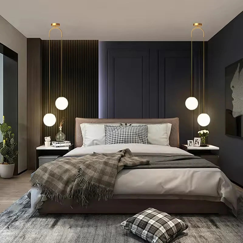 suspension pendentif verre noir doré moderne éclairage chambre salle manger lumière mat opaques