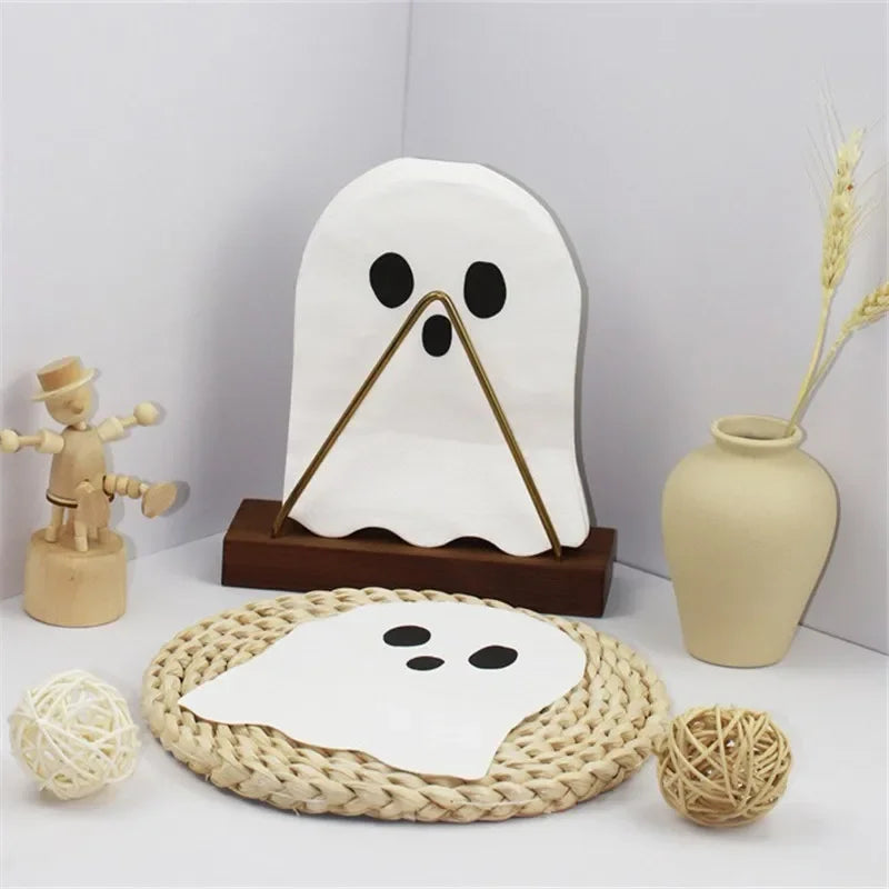 serviettes fantôme halloween blanc noir yeux minimaux cuisine jetables assiettes couverts pack fantômes