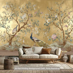 toile fond photo ornementale fleurs oiseaux classique polyester grande dimension événementiel
