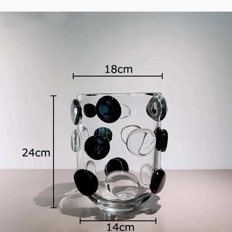 vases verre pois modernes transparents noir blanc decoration table fleurs tulipes camellias geometrique