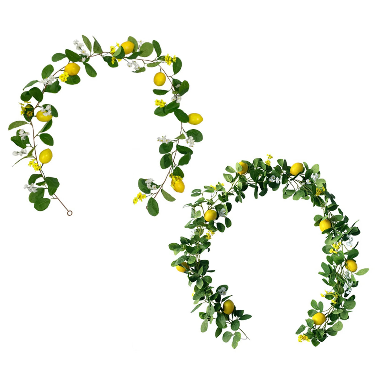 guirlande citrons feuilles eucalyptus fleurs blanches intérieur décoration naturelle vert jaune blanc festive anniversaireextérieur