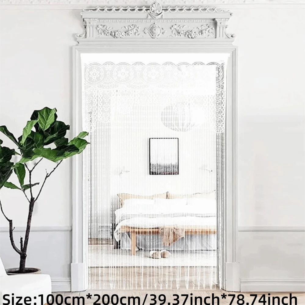 rideau porte séparation bohème dentelle motifs floraux franges transparent maison