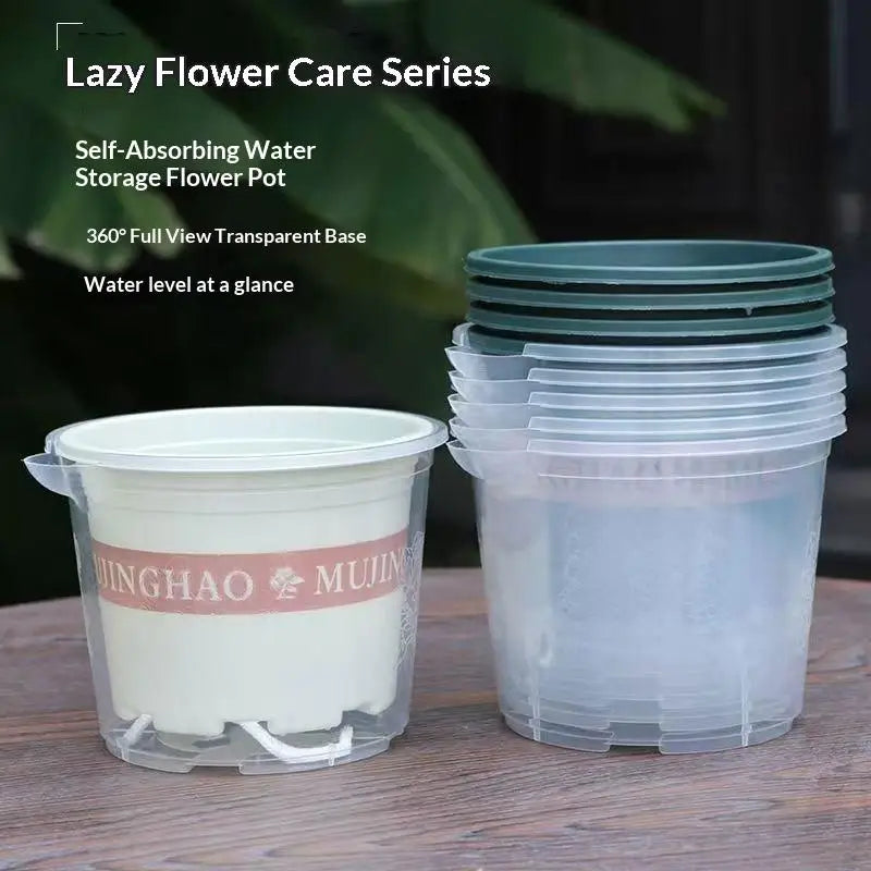 pot auto arrosant fleurs intérieur moderne transparent blanc vert foncé plastique hydroponie jardinière table