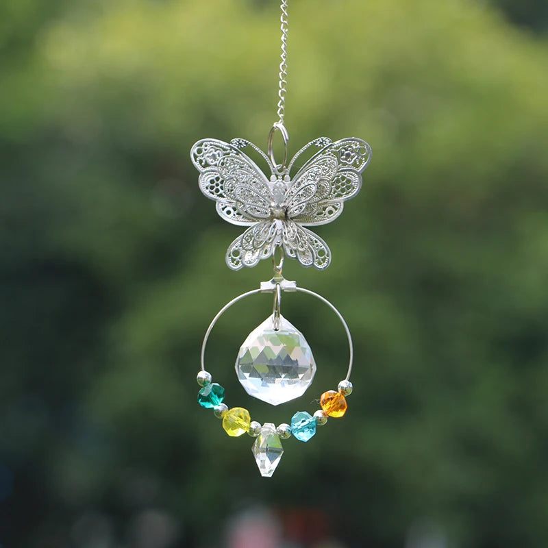 décoration fenêtre pendentif papillon métal cristal vintage anneau circulaire goutte ornement chambre jardin