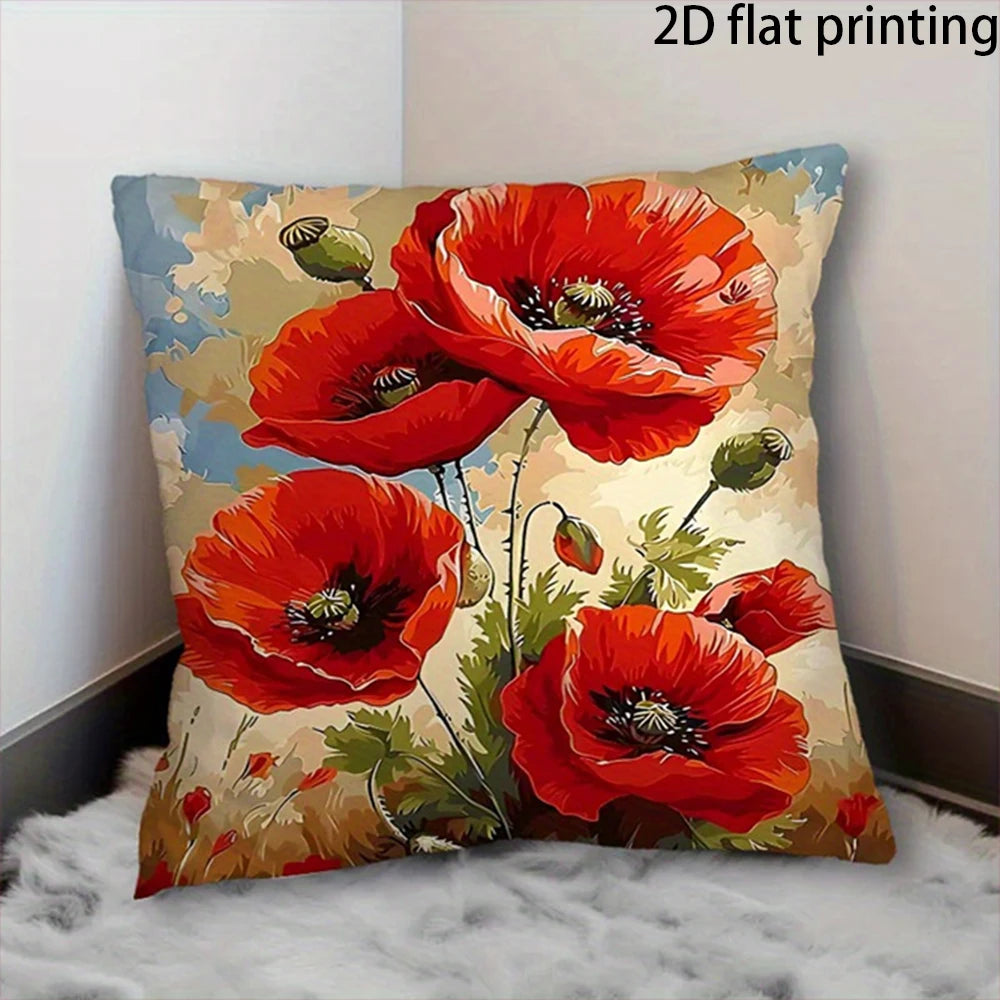 taies d'oreiller décoratives fleurées moderne polyester rouge blanc vert rose jaune