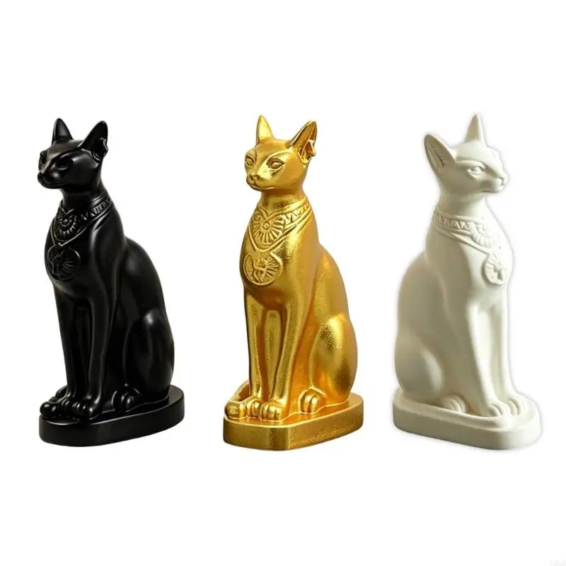statuette chat égyptien bastet or noir blanc égyptien ancien collier décoratif ornement decoratif adultescoeur