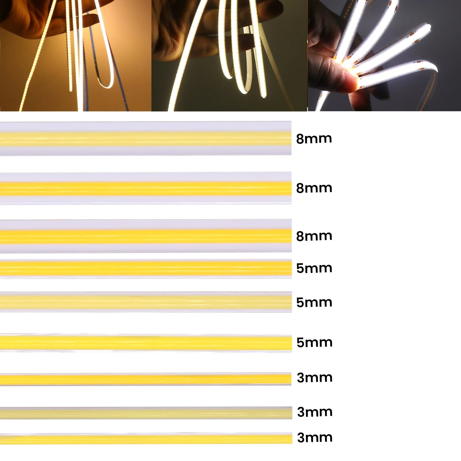 Bande LED COB ultra fine 5V 320LED/m blanc chaud