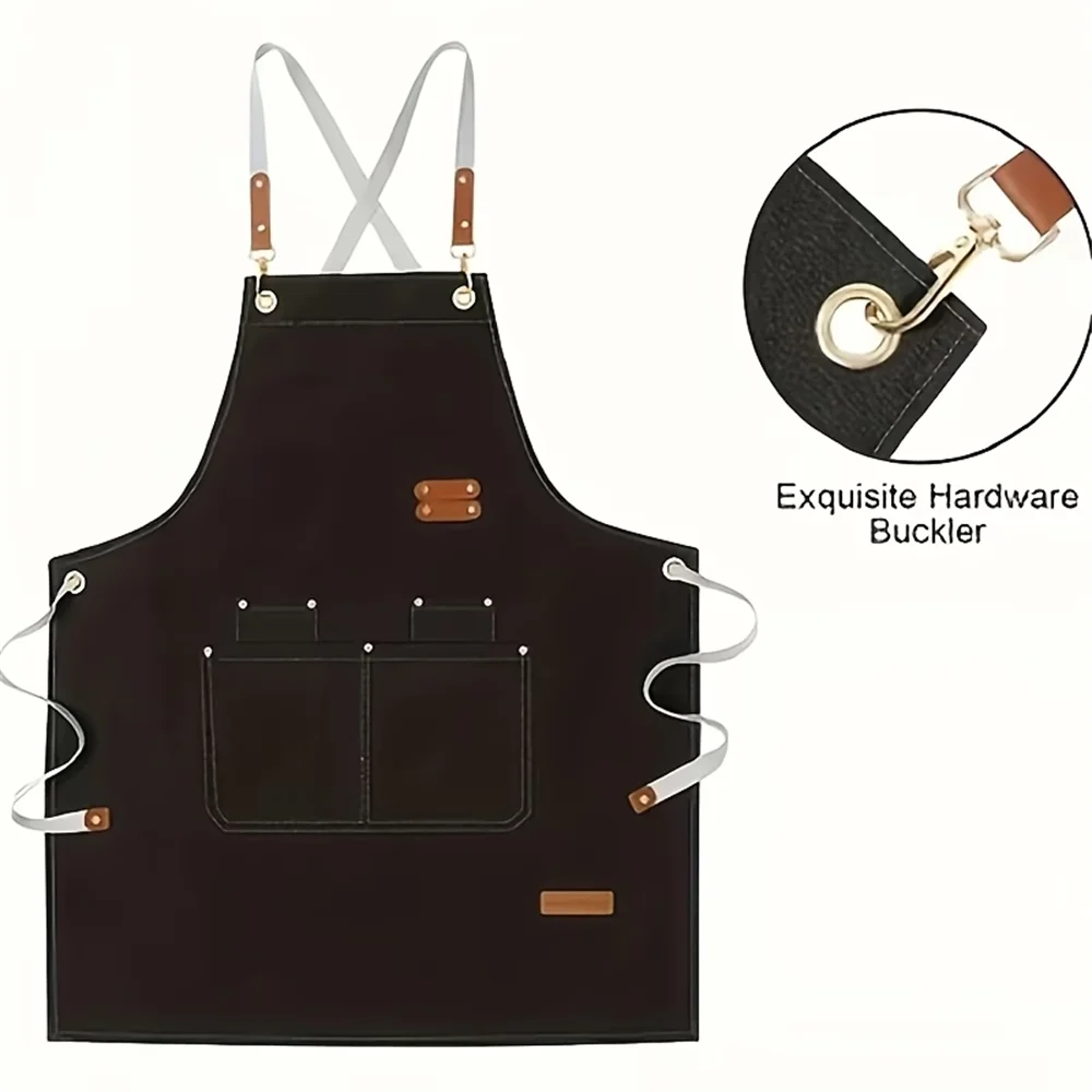 tablier cuisine imperméable poche avant boucle métallique classique beige marron noir bleu marine