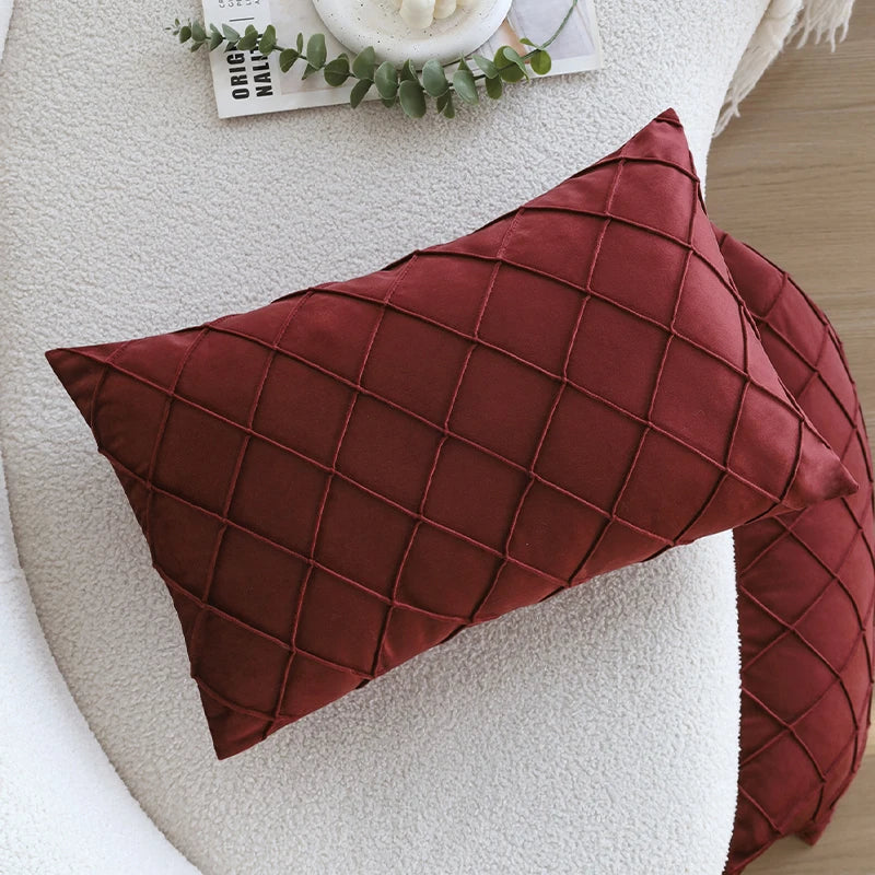 coussin velours rouge motif carreaux moderne 30x50cm décoration printemps sofa living room all season