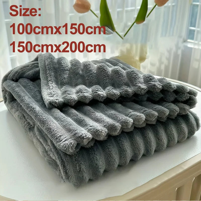 couverture rayée polyester douce gris beige portable tout usage saisonnée moderne