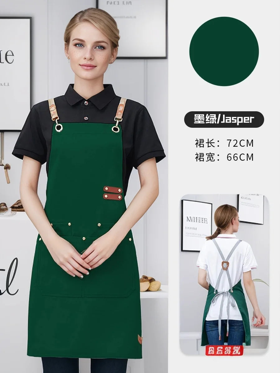 tablier cuisine marron vert beige uni classique poches boucles métalliques imperméable professionnel nettoyage