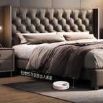 lit gris tufté moderne pieds ronds chambre coucher bois artificial leather minimaliste