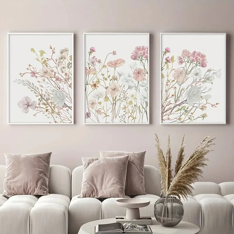 affiches modernes toile fleurs sauvages rose clair minimaliste sans cadre