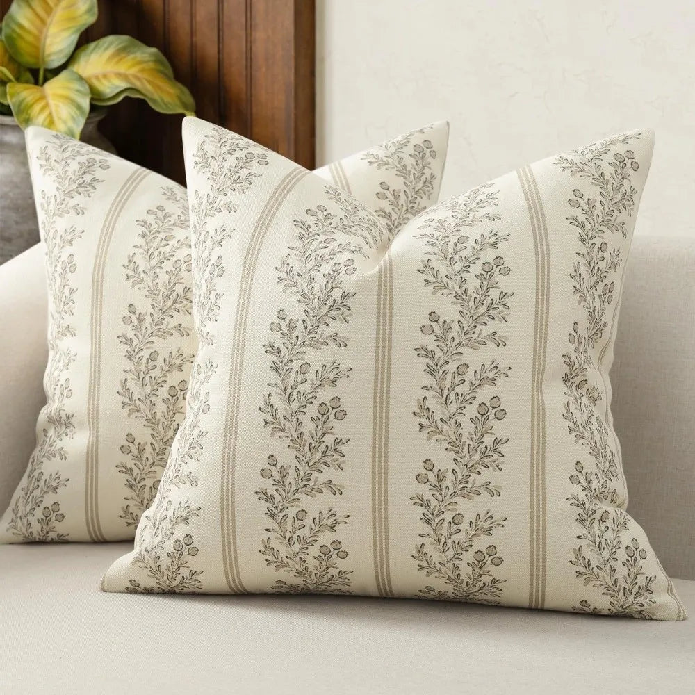taies d'oreiller motif floral blanc gris decoration maison polyester opaques classique farmhouse 18x18 pouces