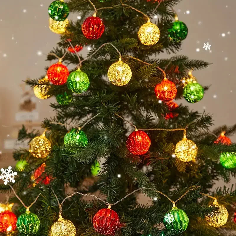 guirlande lumineuse boules noel rouge vert doré brillant strass festive extérieure intérieure 3v usb