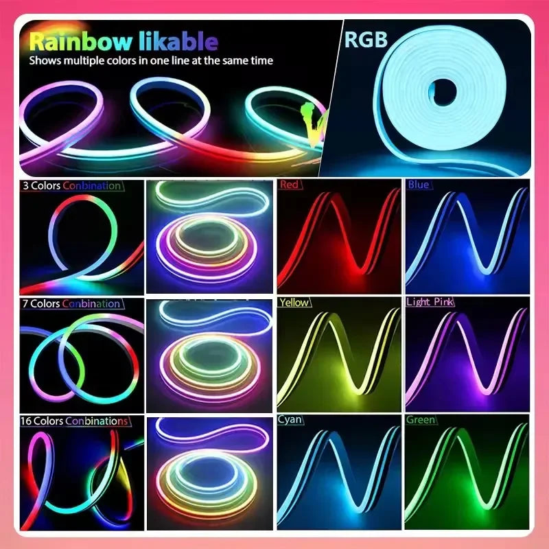 ruban led néon multicolore moderne ligne ondulée clips étanches 10m 15m 20m 5m bluetooth