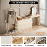 coiffeuse bois moderne beige miroir tiroirs tabouret étagère rangement chambre coucher