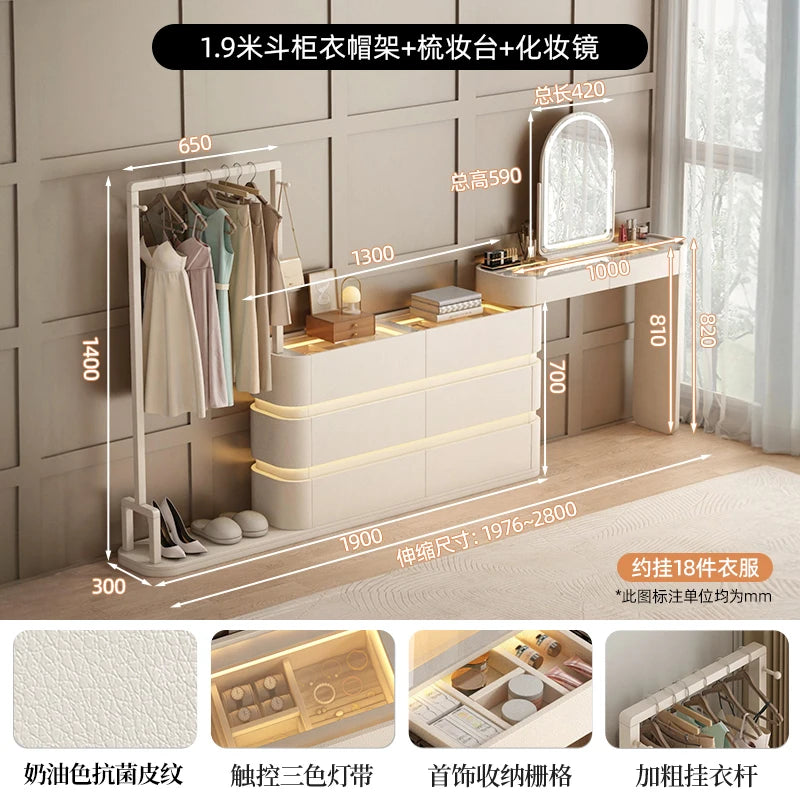 coiffeuse bois moderne beige miroir tiroirs tabouret étagère rangement chambre coucher