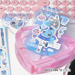 sticker kawaii fille personnages coeurs geometrique textes rose bleu violet doux