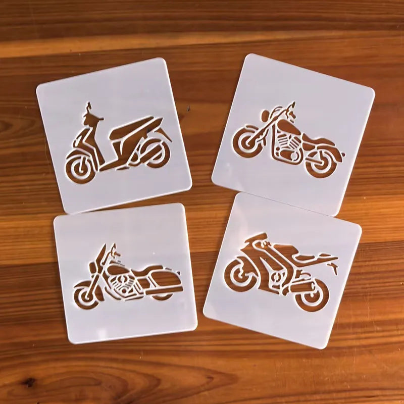 stencils moto blanc brun motifs scooters 9cm 9cm minimaliste peinture bricolage