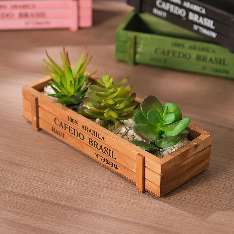 bac plantes bois naturel vintage succulentes artificielles figurines animaux gravier