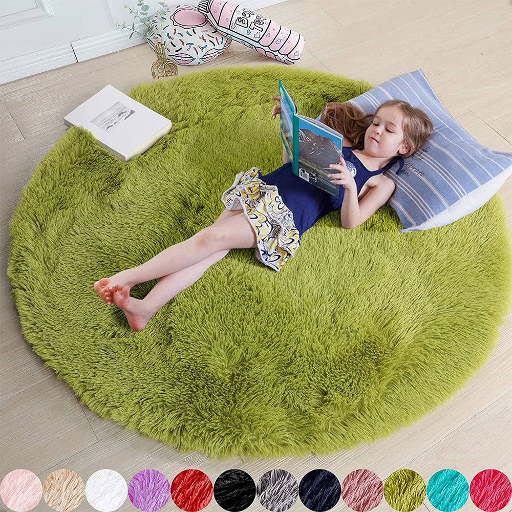tapis rond doux peluche rose clair moderne chambre salon décoration intérieure 120cm 140cm 160cm