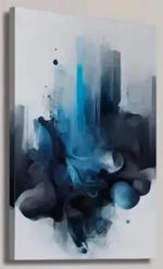 toile d'art abstrait contemporain gris bleu blanc fluides ondulations clips rectangle vertical set