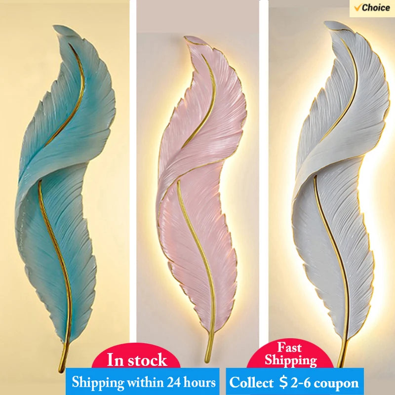 Applique murale LED plume résine blanche chambre adulte