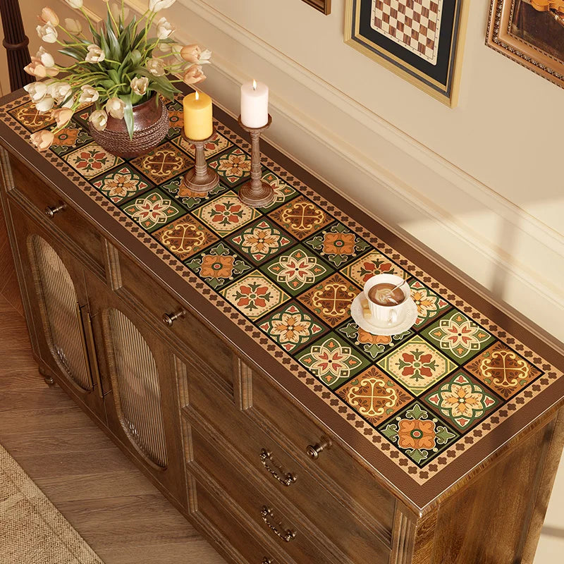 tapis table marron carreaux floraux protection buffet cuisine classique respectueux environnement 40x200cm 40x240cm 45x200cm