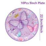 vaisselle jetable fête anniversaire papillons violets roses fleurs couronnes paillettes dorées assiettes tasses serviettes
