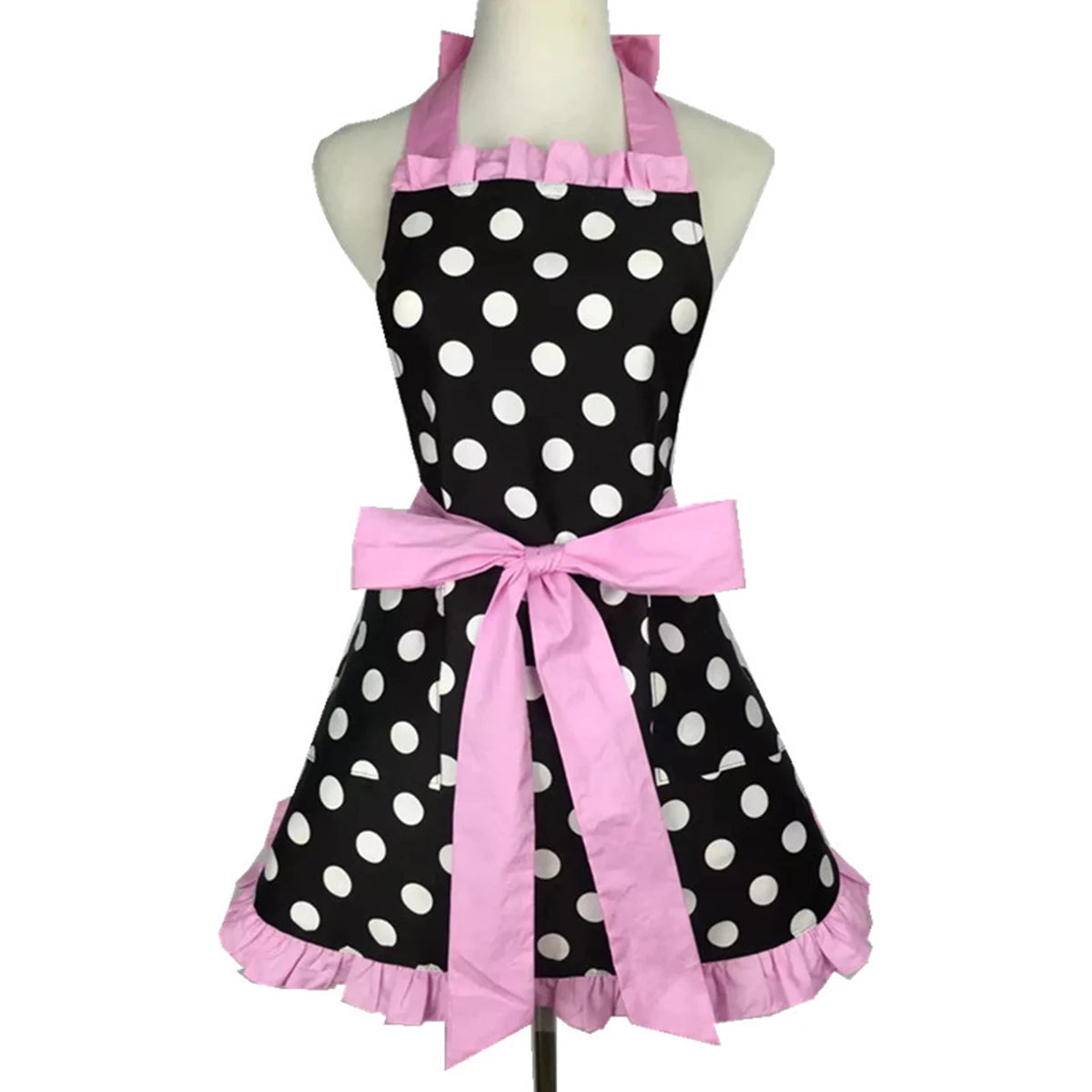 tablier rétro vintage pois noir blanc femme poches volants réglables couleurs multiples