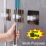 porte balai mural moderne 10 crochets adhésifs bleu vert gris noir blanc plastique lisse