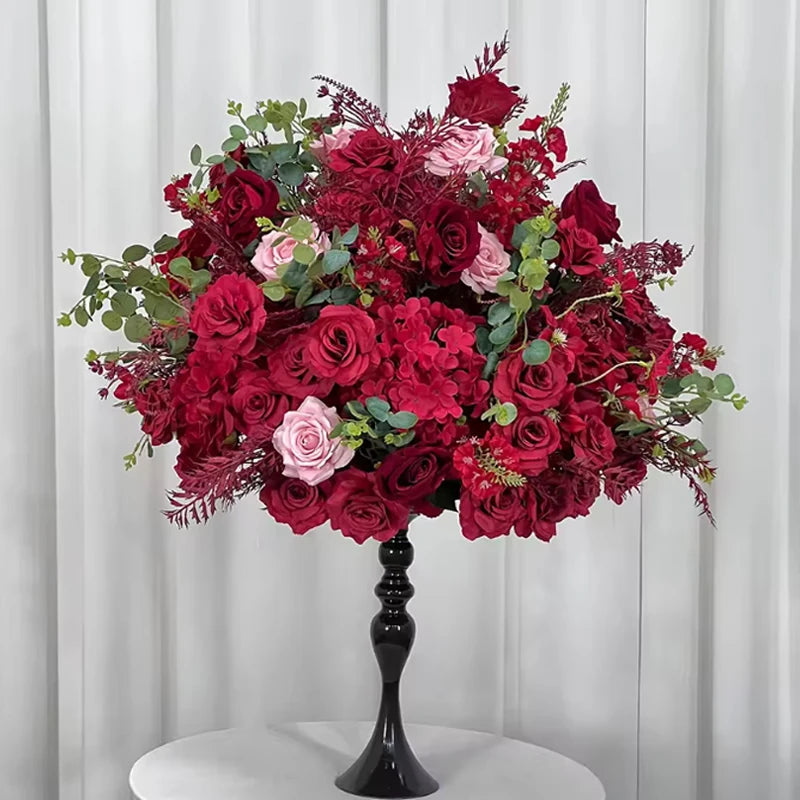 bouquet fleurs artificielles roses hortensias bleus blancs decoration mariage anniversaire exterieur elegante 30cm 50cm