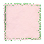 serviettes table carrées coton lin brodé motif floral rose clair vert classiques