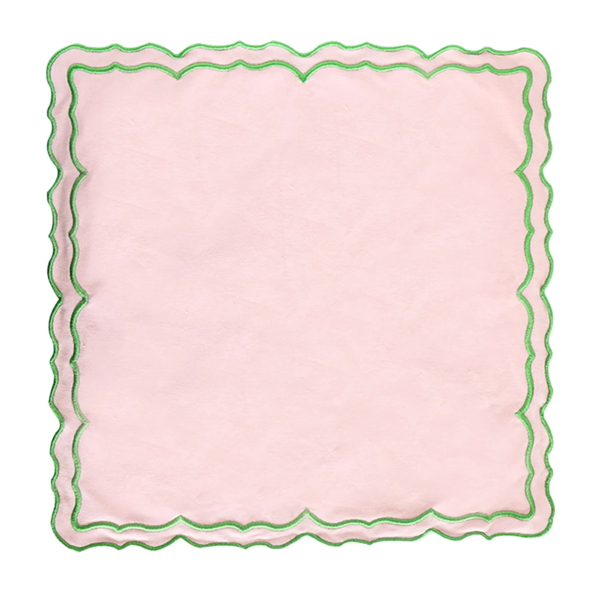 serviettes table carrées coton lin brodé motif floral rose clair vert classiques
