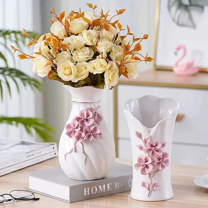 vase porcelaine céramique fleurs relief blanc classique moderne décoration table