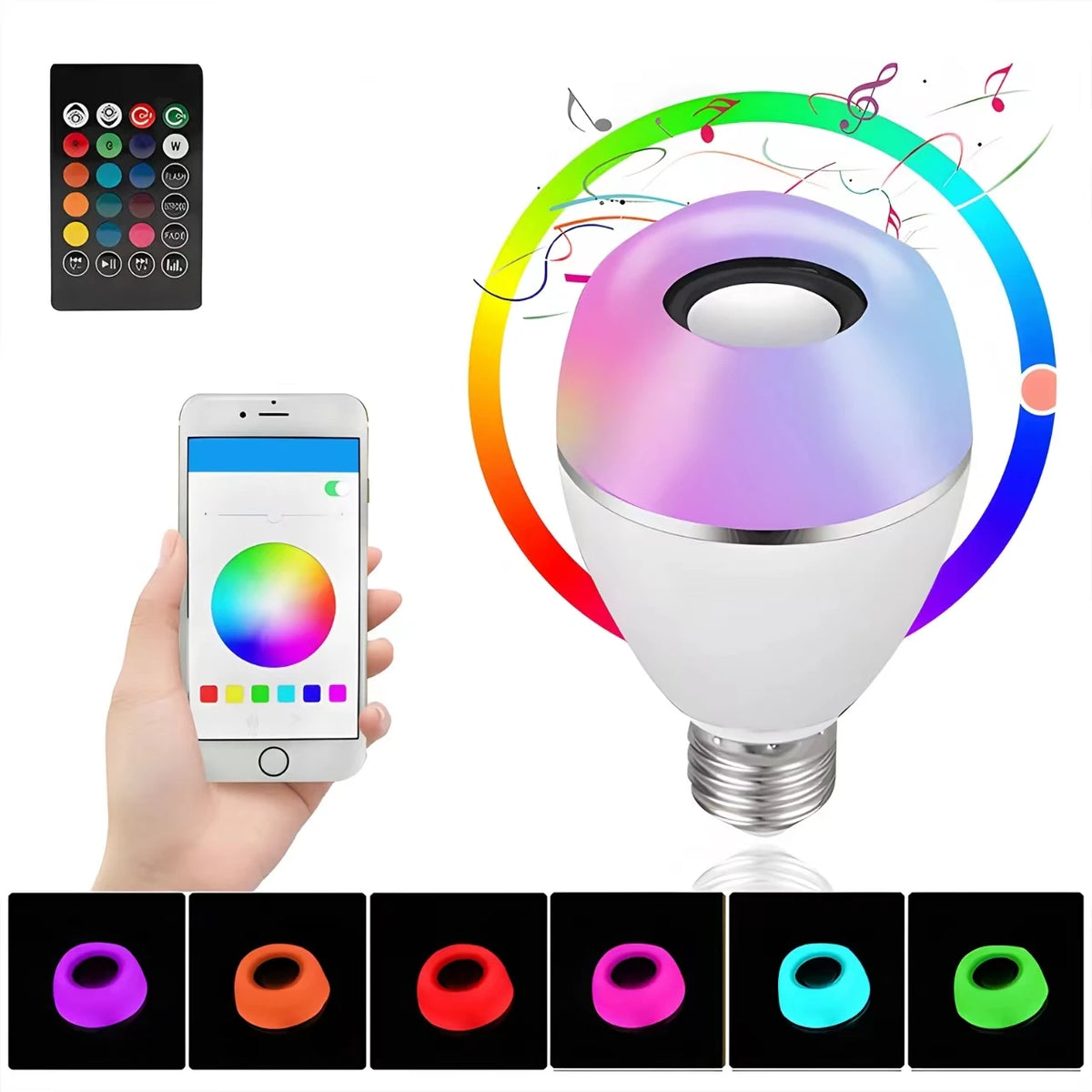 ampoule led bluetooth haut parleur télécommande application mobile couleurs gradation moderne variées blanc violet