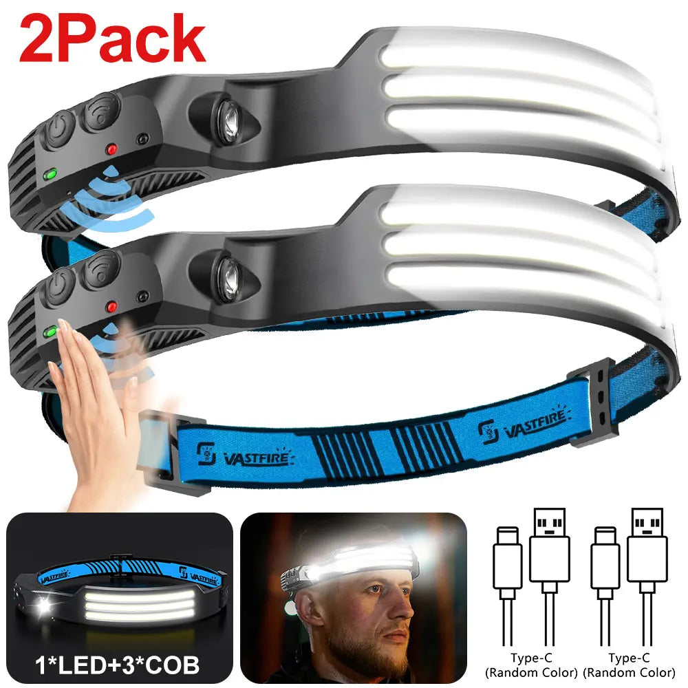 lampe frontale led cob rechargeable usb étanche camping pêche nuit