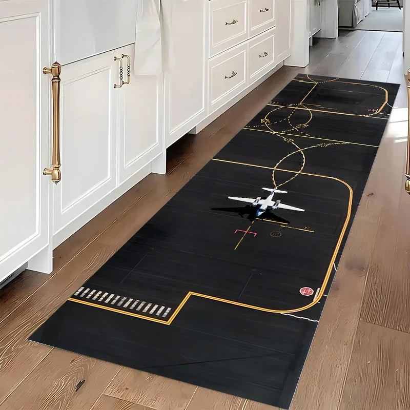 tapis moderne piste aéroport gris jaune blanc noir antidérapant salon chambre