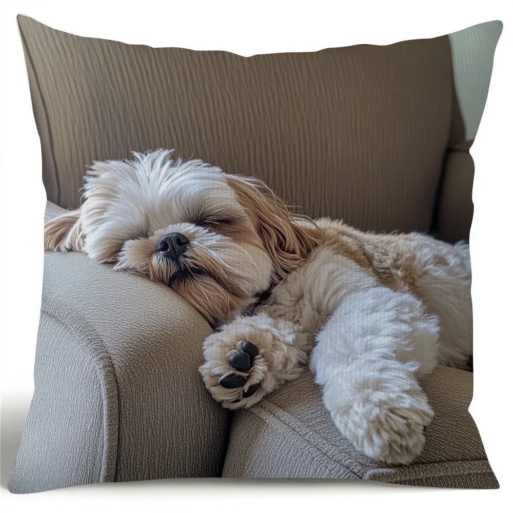 taie d'oreiller moderne 45x45cm imprimé chien blanc beige coussin décoratif polyester