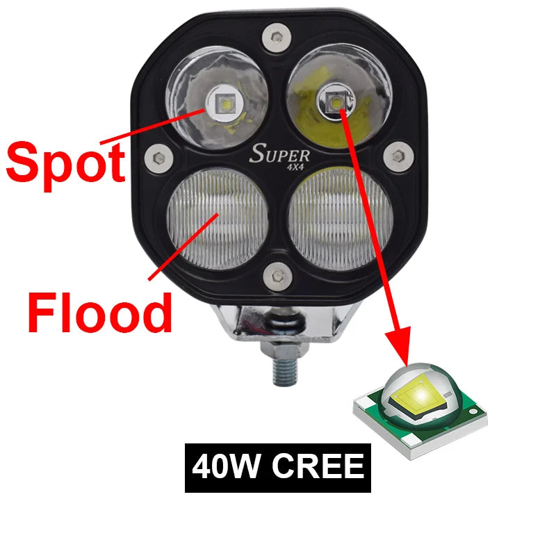 feux travail led jaune blanc noir moderne robuste 40w ip68 cable vis fixation