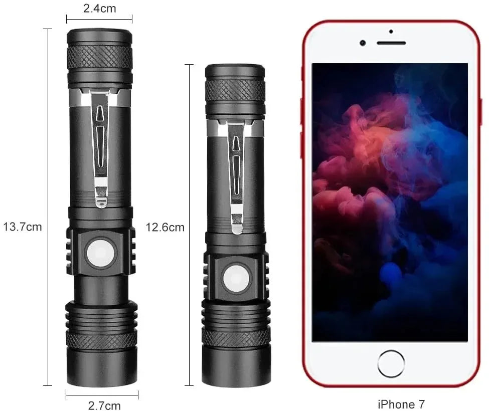 lampe torche rechargeable led noire zoom réglable camping randonnée bicyclisme