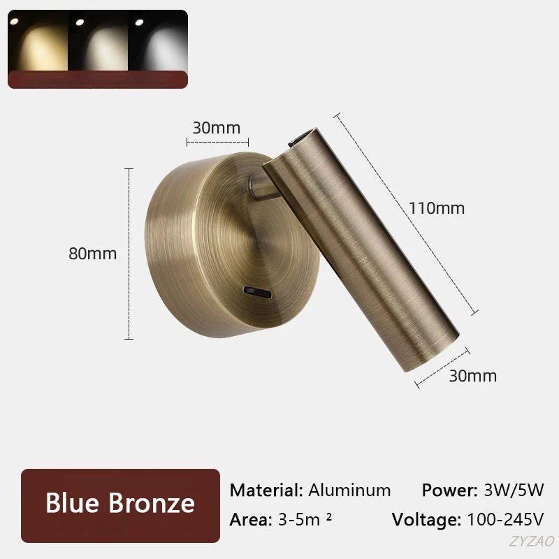 Lampe lecture rotative moderne argent blanc bronze noir texture métallique fixée mur éclairage intérieur
