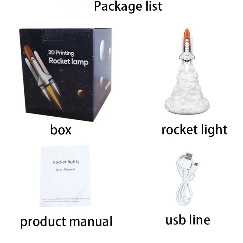 lampe led forme fusée spatiale blanc orange rouge nuages moderne veilleuse rechargeable manuel utilisation