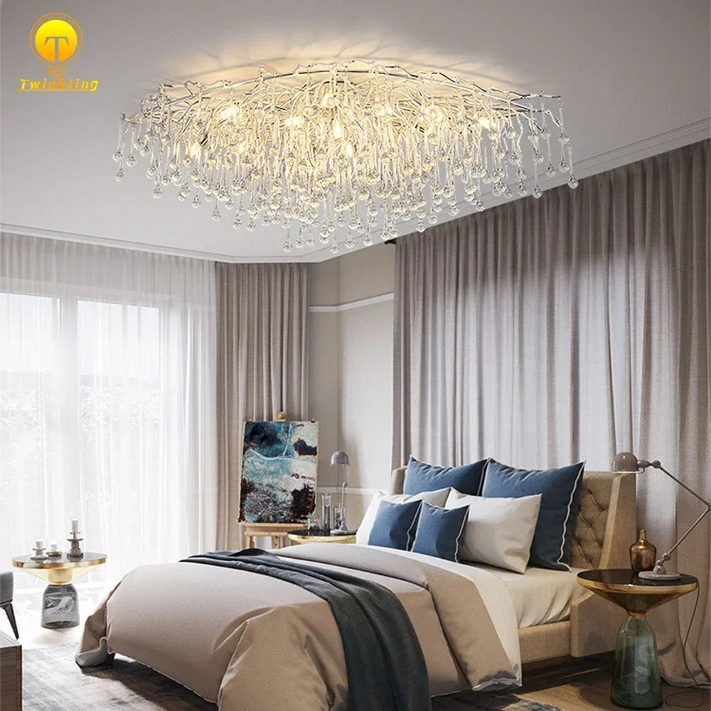 plafonnier led moderne cristaux transparents argentés élégants éclairage intérieur nordique suspension